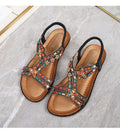 FBA Women's Rhinestone Bohemian Hollow Flat Sandals | Summer Casual Shoes