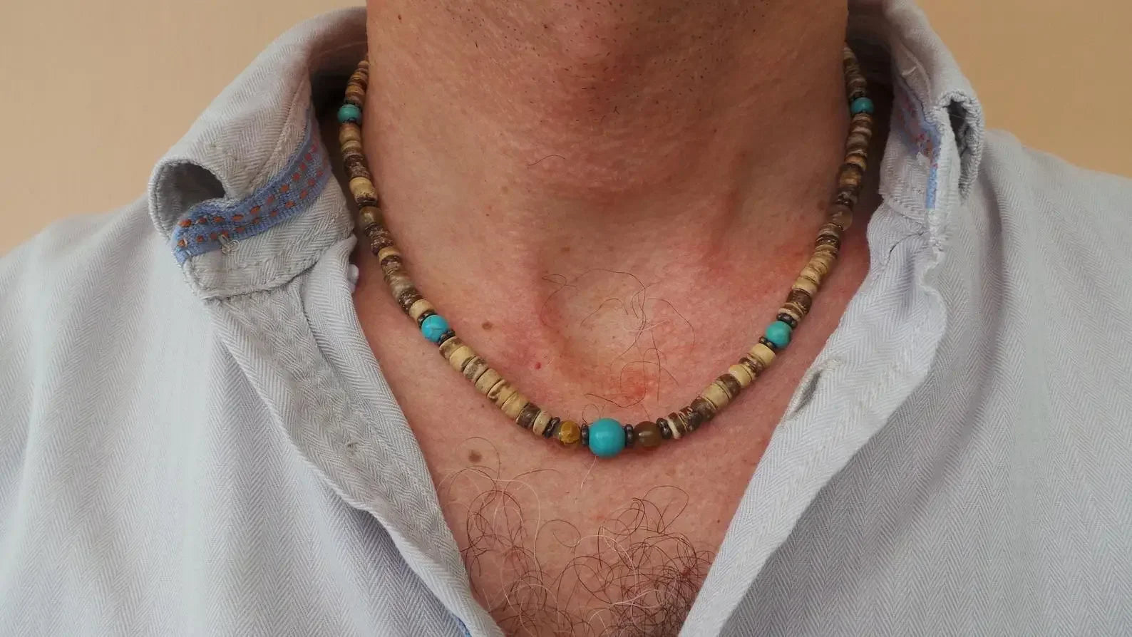 FBA Black Lava & Labradorite Beaded Choker | Men's Jewelry