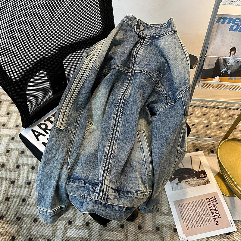 Men's Retro American Loose Denim Jacket – Unisex Streetwear | Blue | M–3XL | FBA Vibes