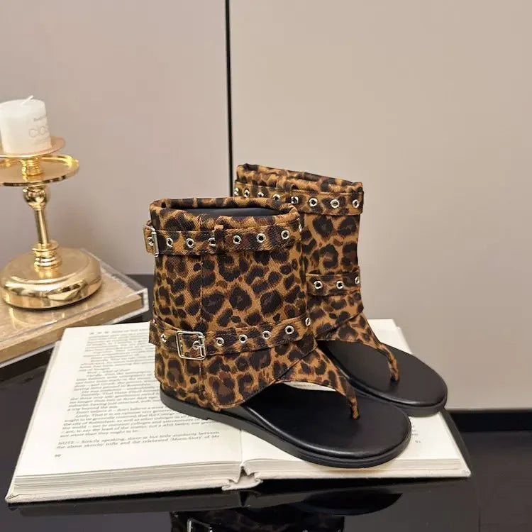 Women's Open Toe Mid-Calf Gladiator Boot — Platform, Slip-On