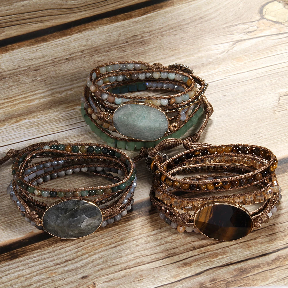 FBA Boho Mixed Natural Stone 5-Strand Wrap Bracelet | Women's Jewelry Gift