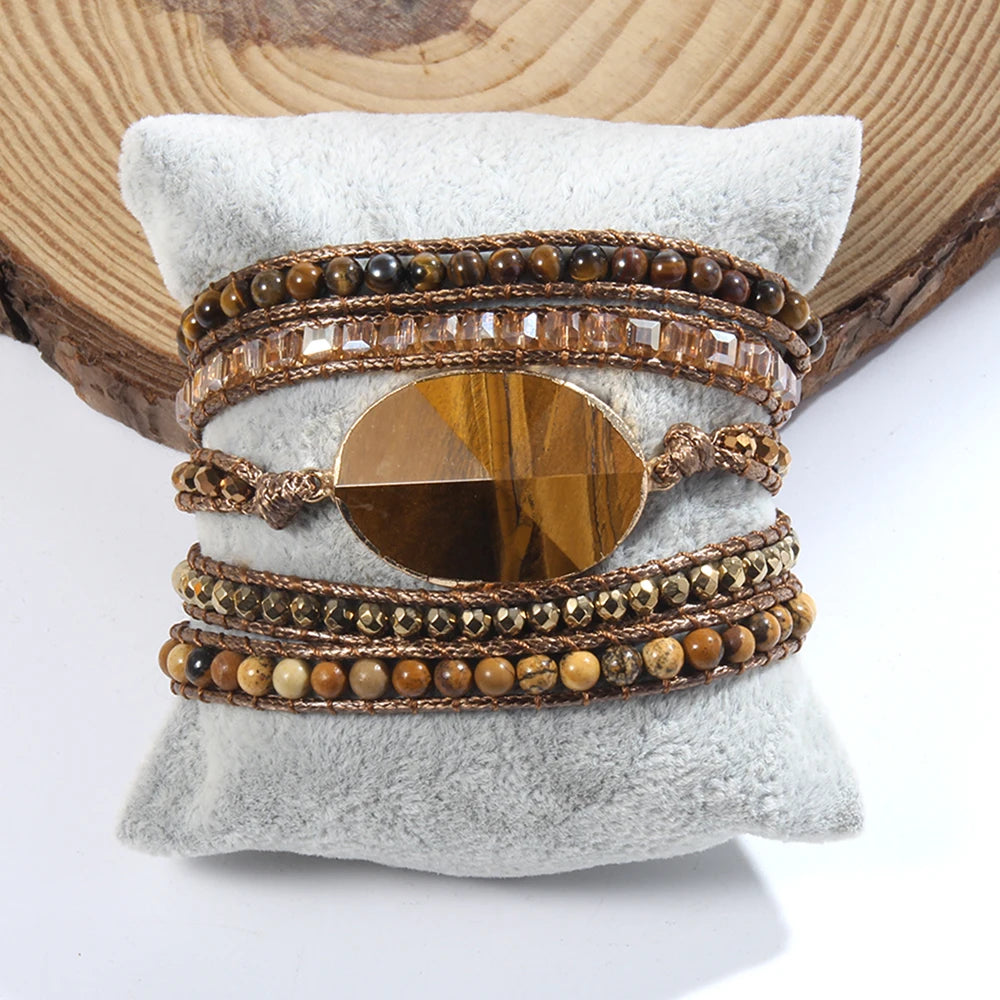 FBA Boho Mixed Natural Stone 5-Strand Wrap Bracelet | Women's Jewelry Gift