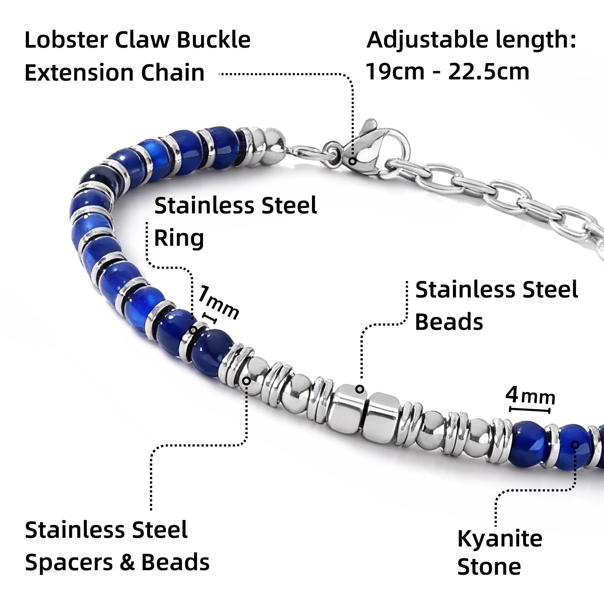FBA Men's Blue Natural Stone Stainless Steel Bracelet | Handmade Jewelry