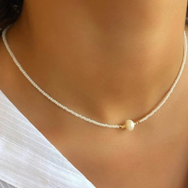 FBA Bohemian Gold Beads Pearl Pendant Necklace | Beach Vacation Jewelry