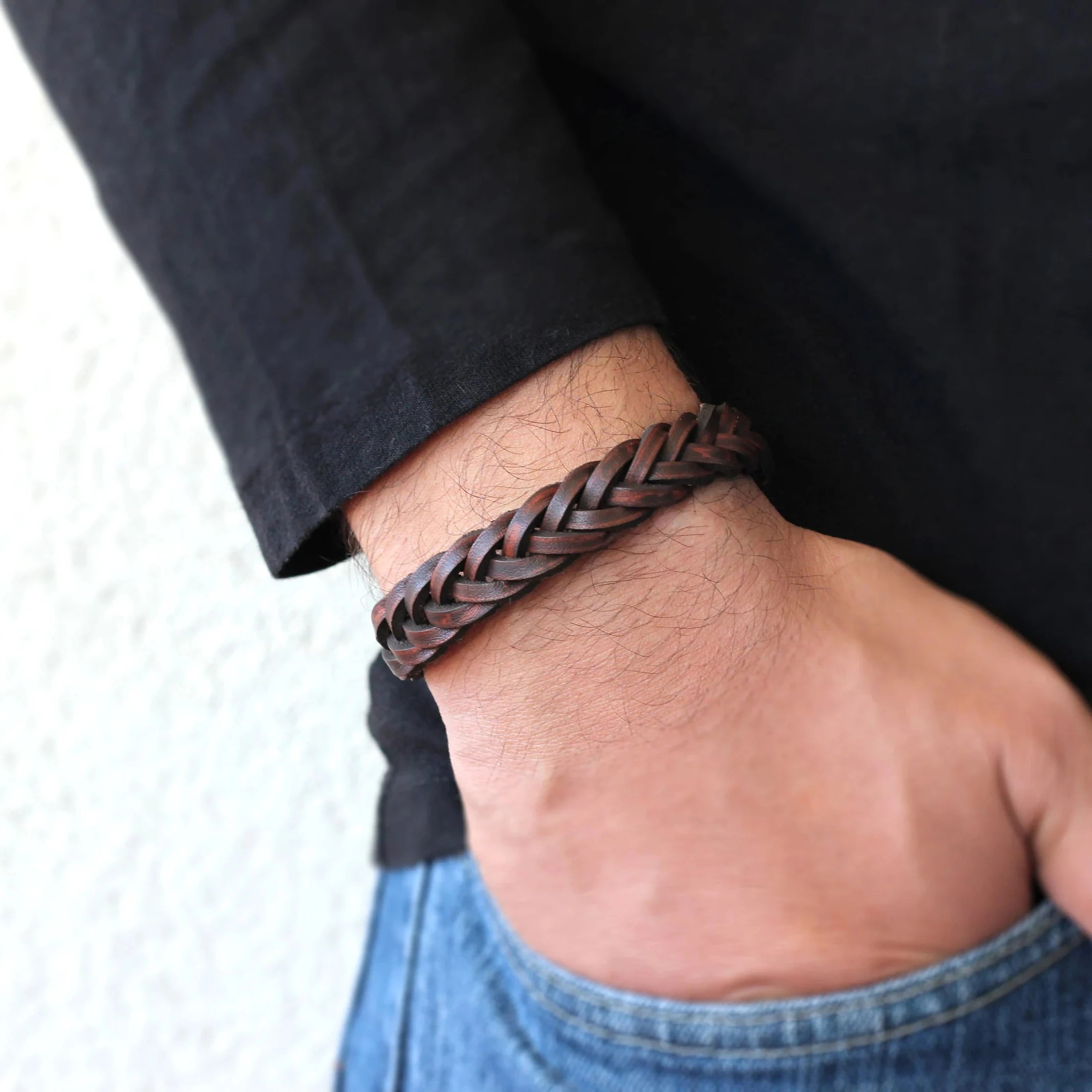 FBA Rustic Braided Leather Men's Bracelet | Birthday Gift Jewelry