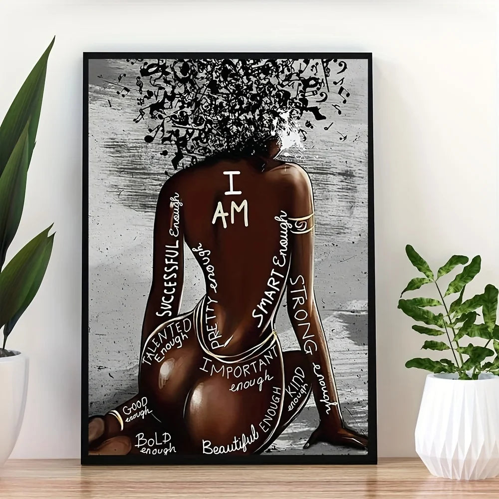 I Am Black Woman Canvas Print | Afro Hair Music Poster African Girl Wall Art