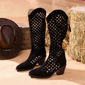 Women's Western Cowboy Hollow Cutout Chunky Heel Mid-Calf Boot | FBA Vibes