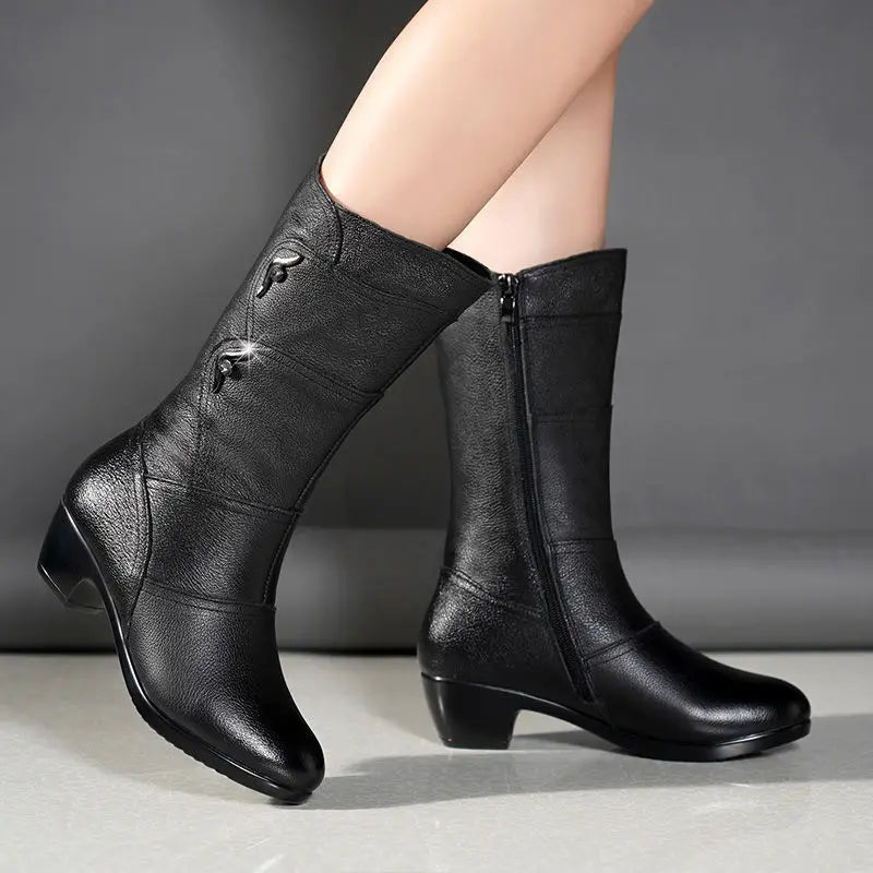 Women's Waterproof Mid-Calf Zip Boot with High Heel