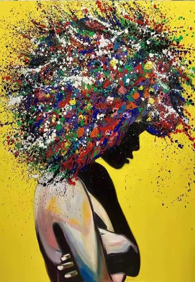 Black Woman Abstract Floral Portrait Canvas Print | Colorful Wall Art for Living Room
