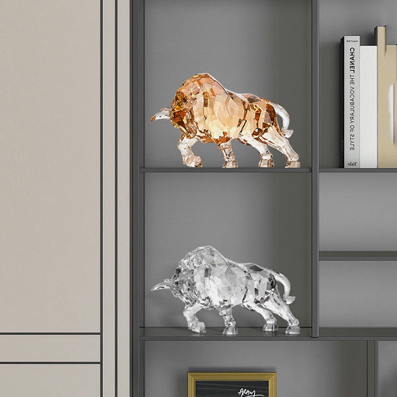 Acrylic Crystal Ox Sculpture | Nordic Luxury Transparent Statue for Living Room, Office & Wine Cabinet Decor
