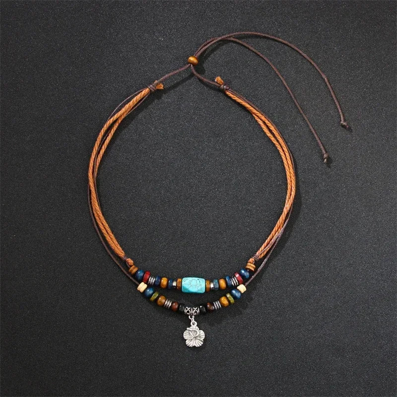 FBA Vintage Boho Leather Heart Necklace | Unisex Long Jewelry