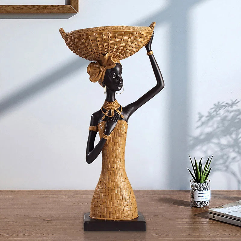 African Girl Ethnic Style Resin Ornament | Creative Character Sculpture for Home & Office Decor