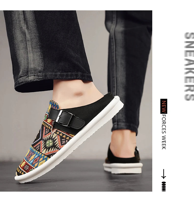 FBA Men's Canvas Half Slipper Party Sandals | Anti-Slip Casual Shoes