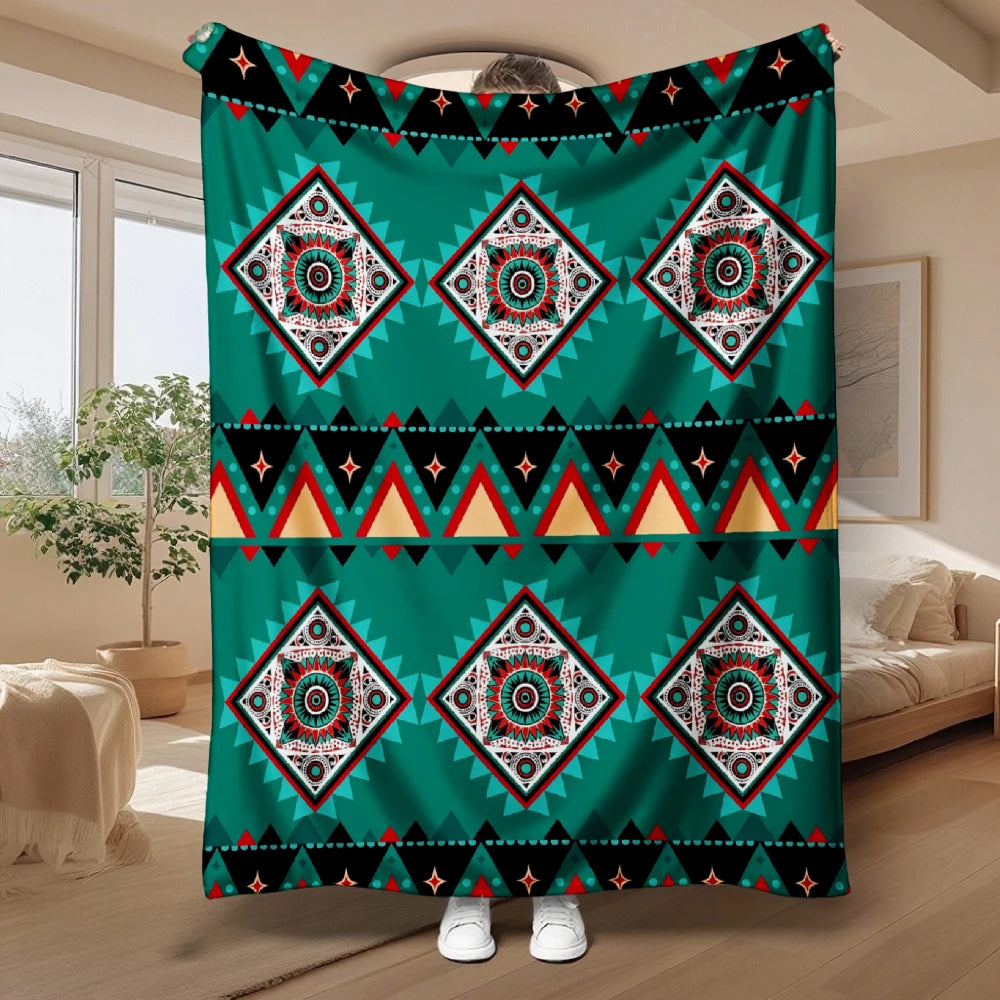 Retro Aztec Tribal Flannel Throw Blanket – 4 Colors | FBA Vibes
