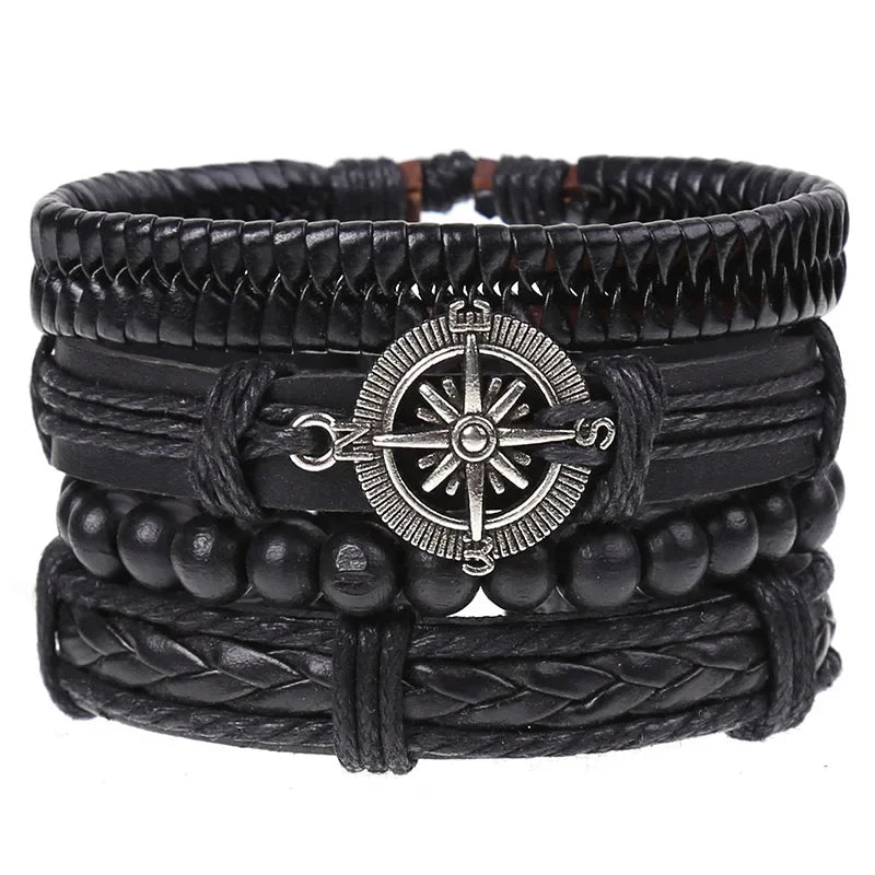 FBA 4-Piece Braided Leather Ethnic Wristband Set | Hope Believe Bracelet