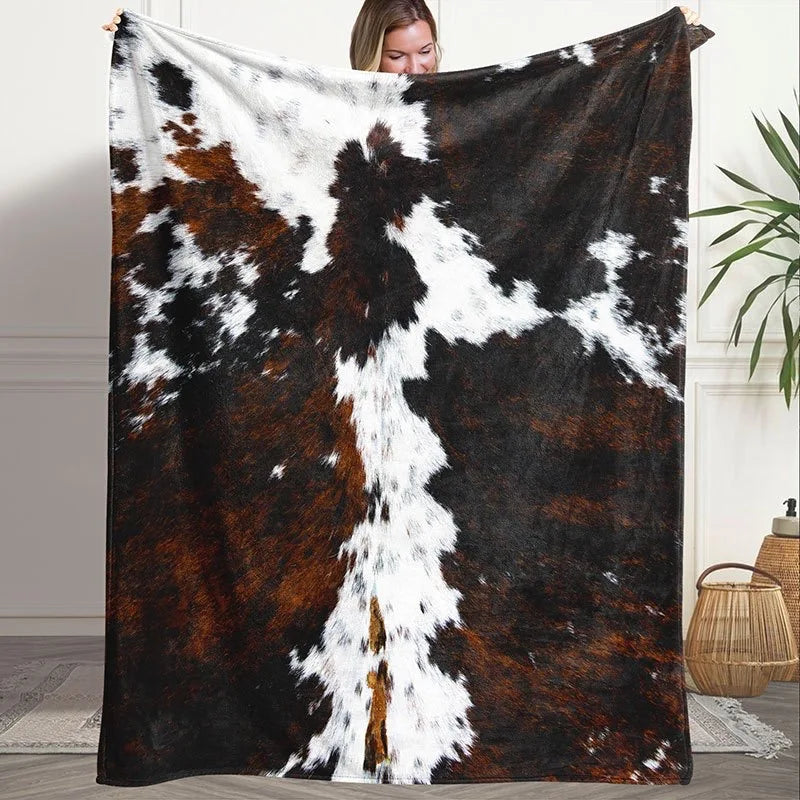 Cowhide Print Plush Blanket – Brown & White | FBA Vibes