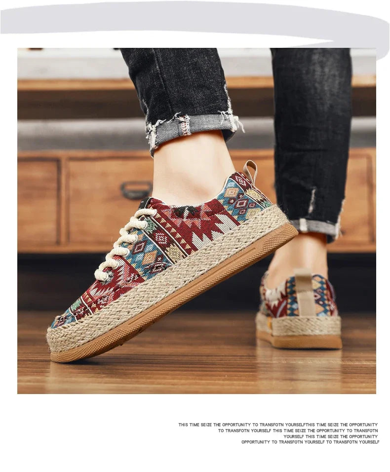FBA Men's Ethnic Style Platform Board Shoes | Breathable Flat Sneakers