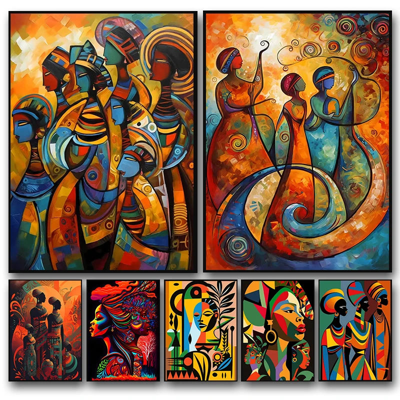 African Women Abstract Canvas Print | Elegant Nature Wall Art for Living Room Home Decor