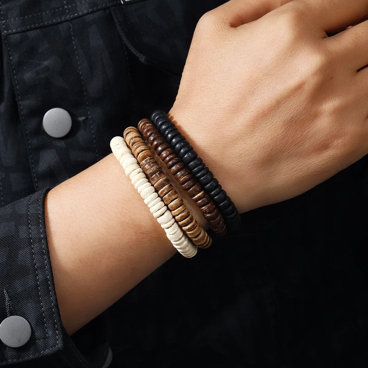 FBA Men's Multilayer Wooden Bead Bracelet | Coconut Shell Handmade Jewelry