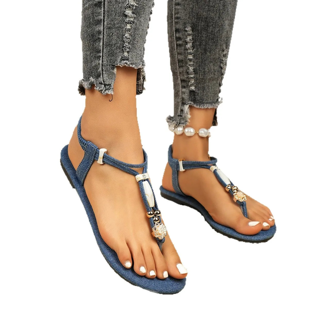FBA Women's Bohemian Beaded Slip-On Flat Sandals | Beach Style Shoes