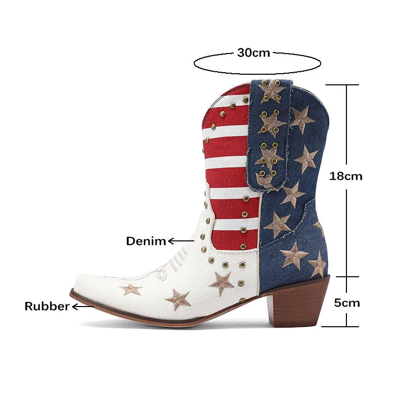 Women's USA Flag Denim Western Ankle Bootie | FBA Vibes