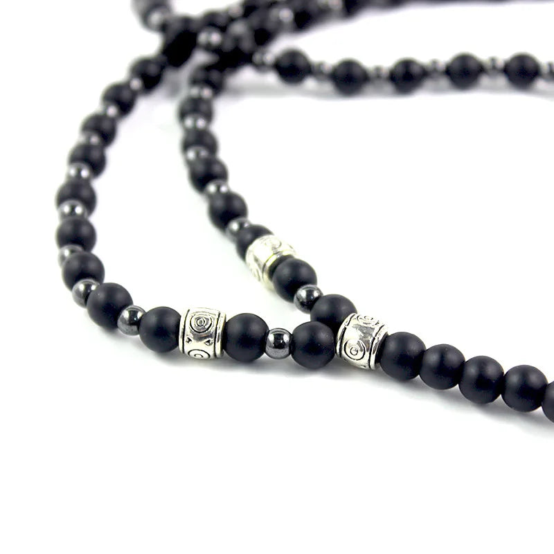 FBA Arrow Necklace Matte Black Agate Hematite Beaded | Minimalist Unisex Jewelry