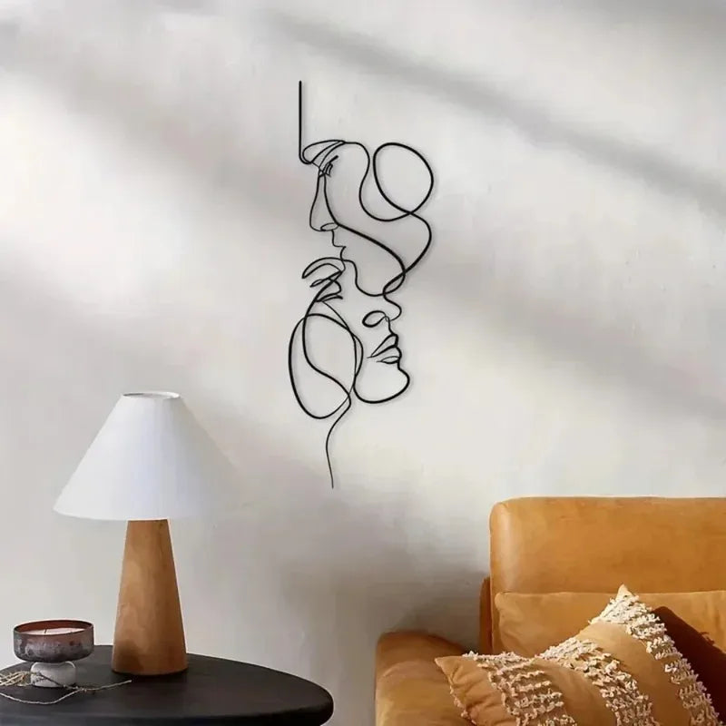 Minimalist Abstract Face Line Metal Wall Art | Black Iron Wall Sculpture for Modern Home Decor