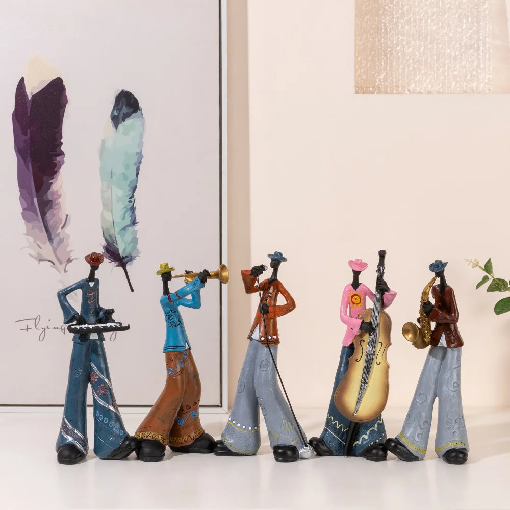 American Jazz Band Musician Resin Figurine | Nordic Arts & Crafts Statue for Living Room, Study & Office Decor