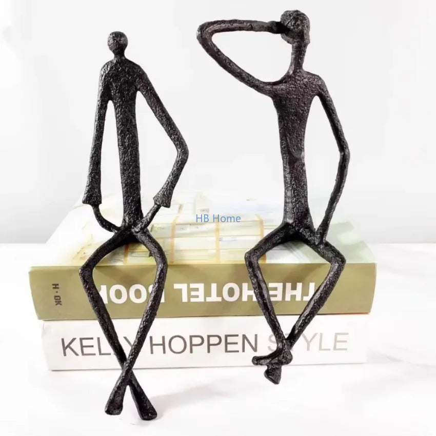 Abstract Metal Human Sculpture | Cast Iron Art Deco Desktop Ornament for Home Decor