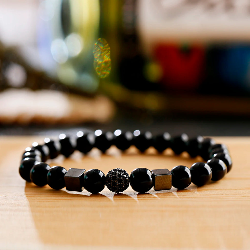 FBA Natural Stone Matte Black Beaded Bracelet | Yoga Jewelry for Men & Women
