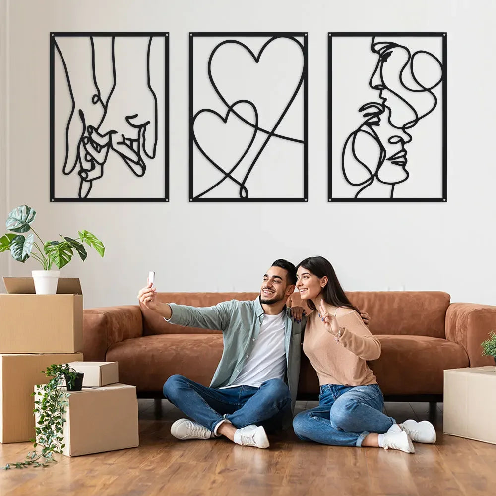 3-Piece Metal Line Art Set | Love & Romance Wall Decor | FBA Vibes