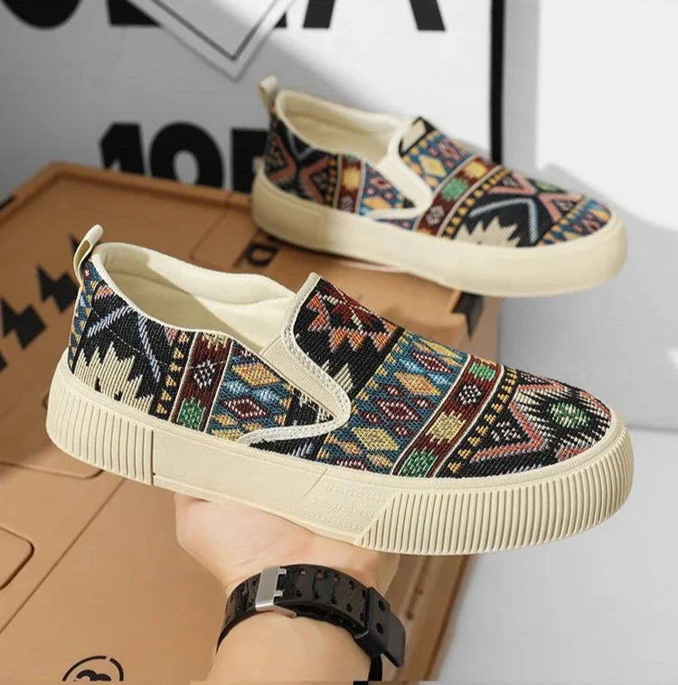 FBA Men's Canvas Printing Thick Platform Retro Sneakers | Elegant Breathable Casual Shoes