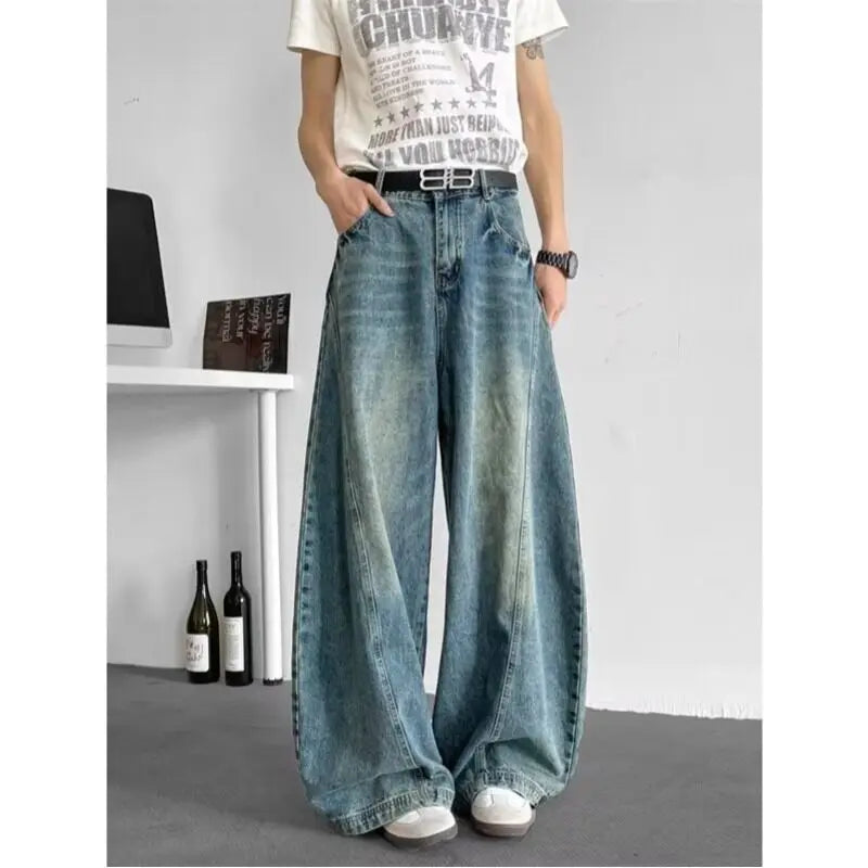 Men's Baggy Wide-Leg Jeans – Unisex Hip Hop Streetwear Loose Fit Oversized Urban Dance Denim | Blue | S–3XL | FBA Vibes