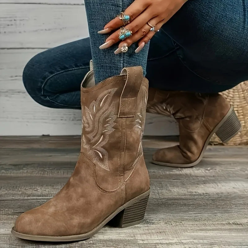 Women's Embroidered Western Mid-Calf Chelsea Boot