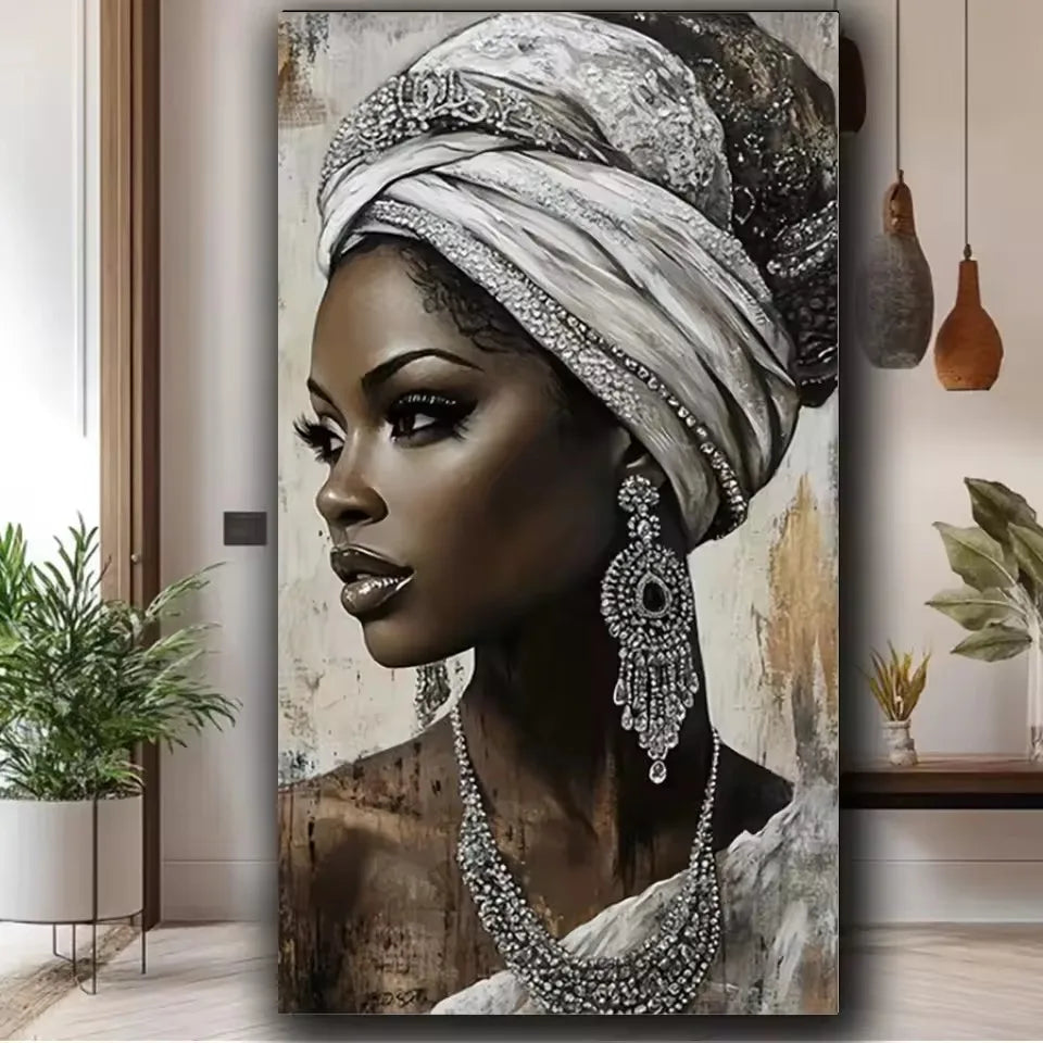 Vibrant African Black Woman Diy Diamond Painting Full Square Round Diamond Mosaic Art Big Size Portrait for Home Decor
