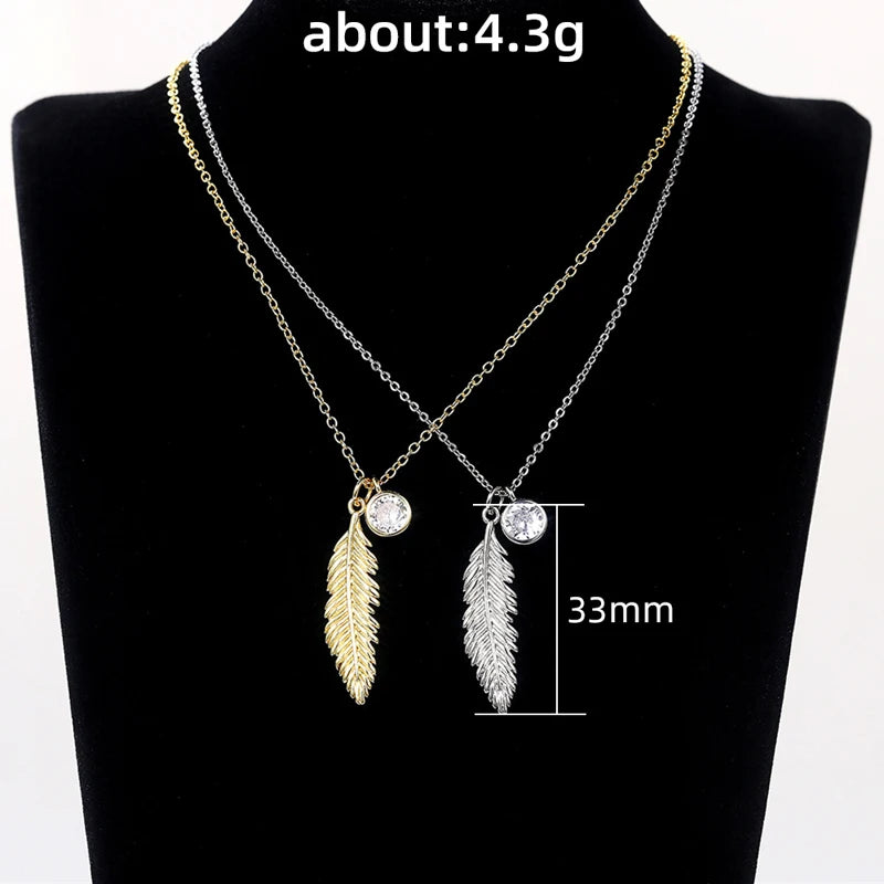 FBA Women's Feather Crystal Gold Pendant Necklace | Sterling Silver Jewelry