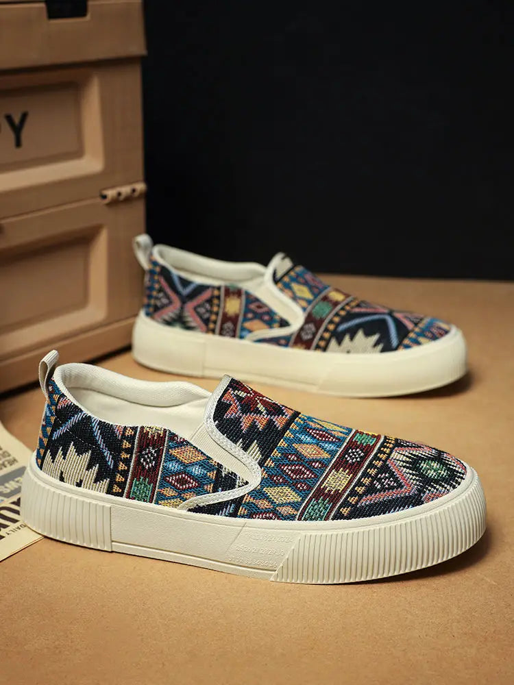 FBA Men's Canvas Printing Thick Platform Retro Sneakers | Elegant Breathable Casual Shoes