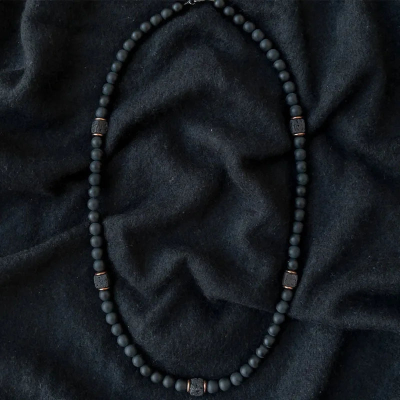 FBA Black Lava & Labradorite Beaded Choker | Men's Jewelry