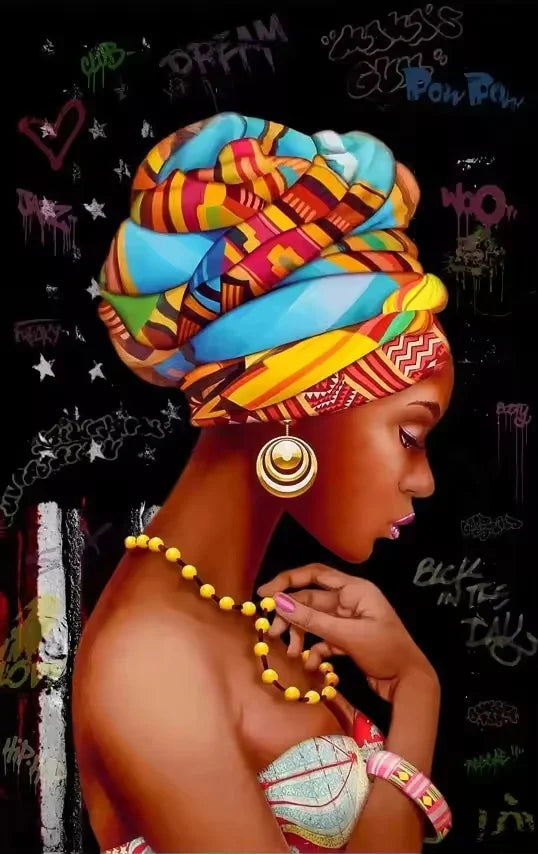 Black Woman Abstract Floral Portrait Canvas Print | Colorful Wall Art for Living Room