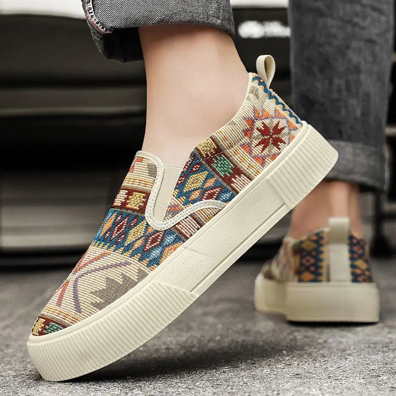 FBA Men's Canvas Printing Thick Platform Retro Sneakers | Elegant Breathable Casual Shoes