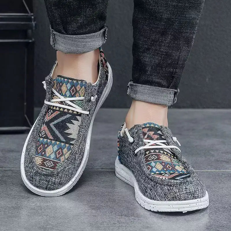 FBA Men's Ethnic Style Platform Board Shoes | Breathable Flat Sneakers
