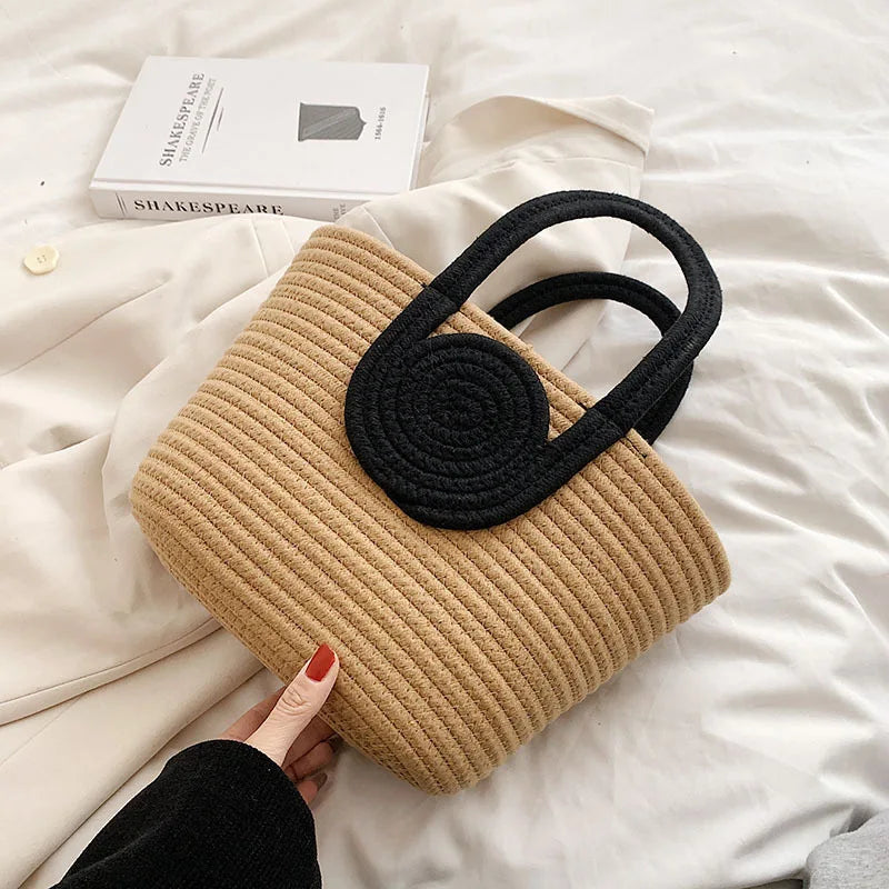 Cotton Rope Grass Woven Crossbody Tote Bag – Eco-Friendly Travel Vacation Handbag for Women