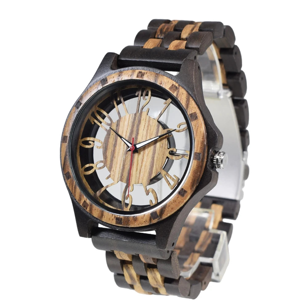 FBA Men's Handmade Engraved Wood Watch | Analog Quartz Wooden Wristwatch