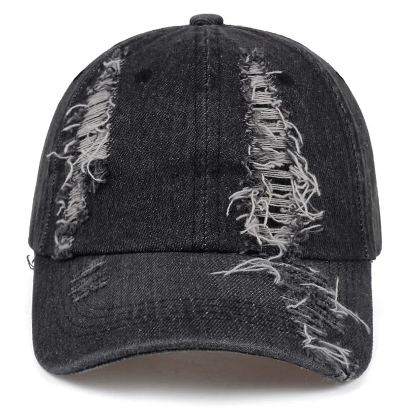 Ripped Washed Denim Distressed Snapback Cap | FBA Vibes