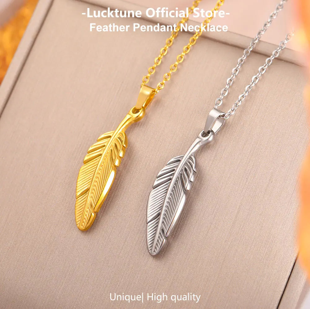 FBA Stainless Steel Feather Leaf Pendant Necklace | Women's Gold Jewelry