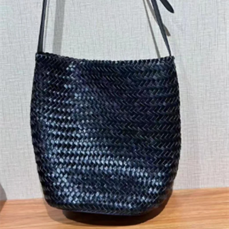 Genuine Leather Hand-Woven Vegetable Basket Tote Bag – Retro Bohemian Shoulder Bag