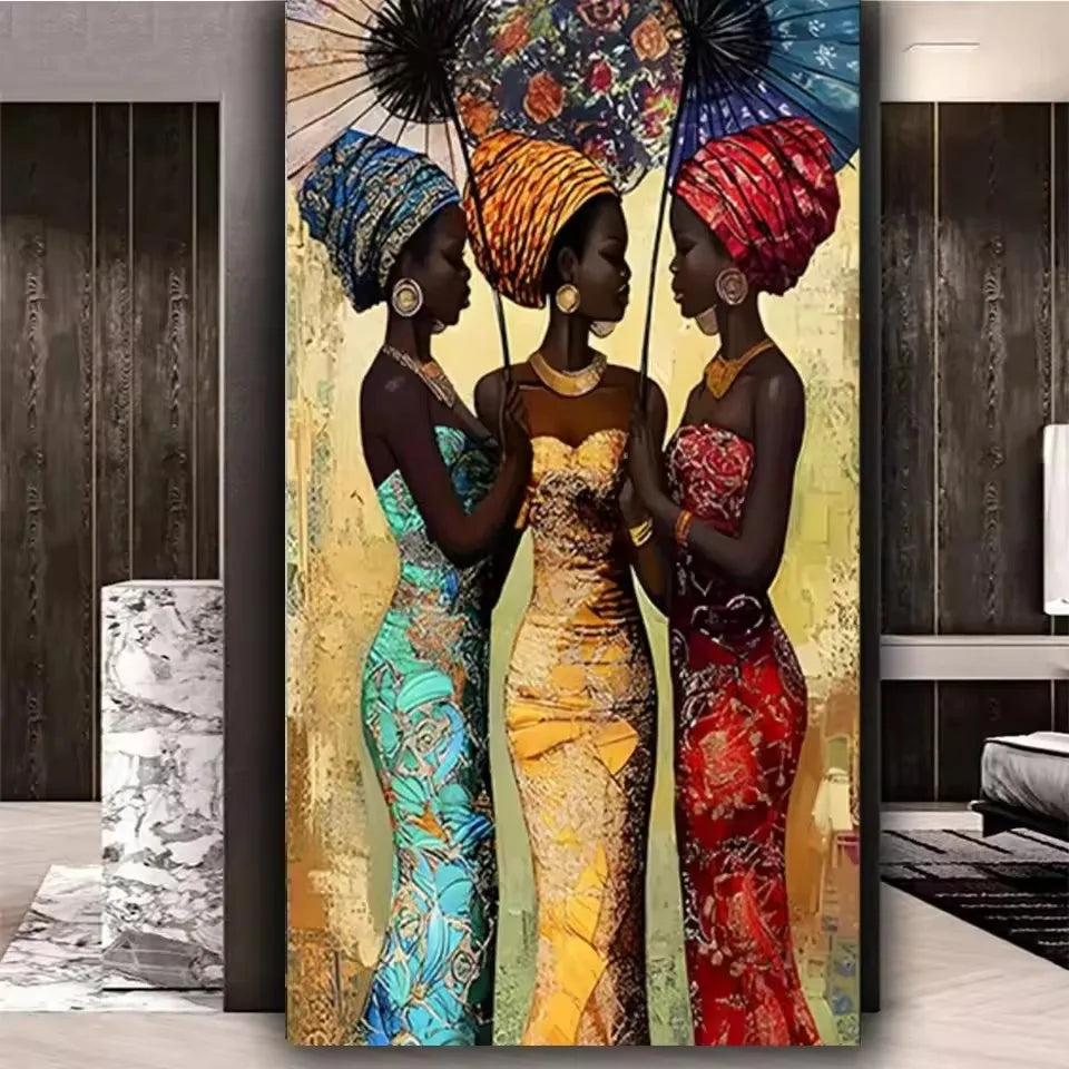 Vibrant African Black Woman Diy Diamond Painting Full Square Round Diamond Mosaic Art Big Size Portrait for Home Decor