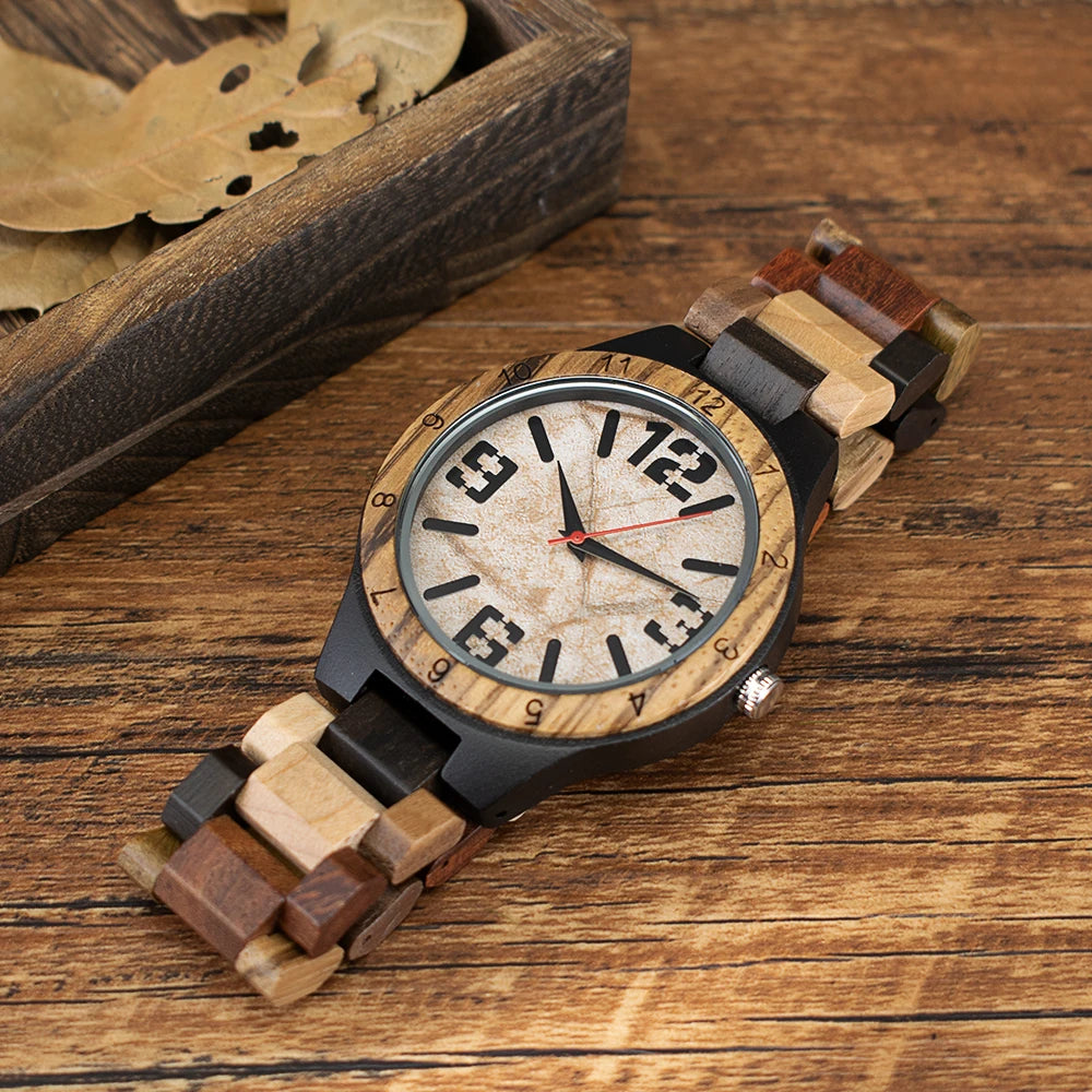 FBA Men's Dual Display Wood Watch | Vintage Retro Analog-Digital Wristwatch