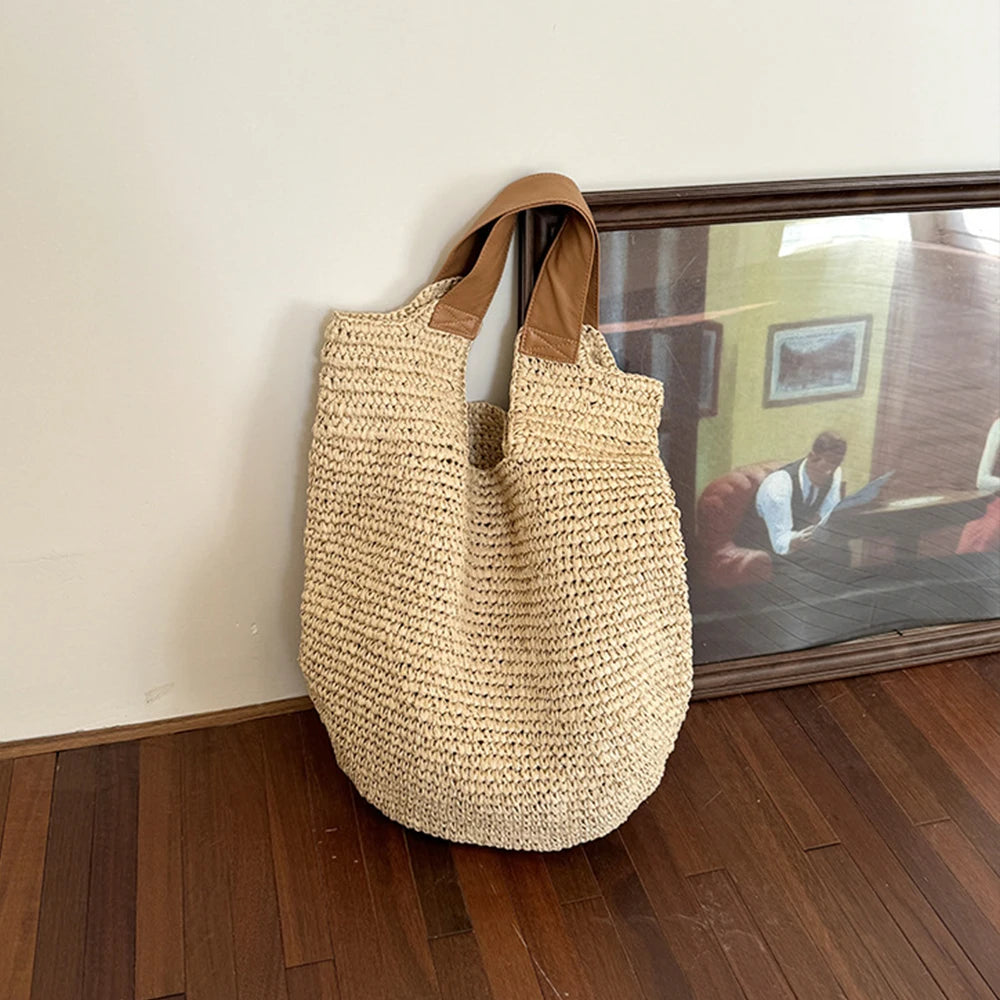 Handmade Woven Bohemian Beach Bag for Women – Large Capacity Straw Vacation Shopper Tote