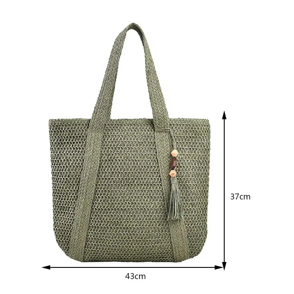 Woven Straw Tote Bag with Tassel for Women – Large Capacity Fashion Shoulder Shopper Bag